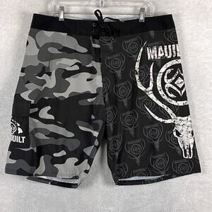 Maui Built Board Shorts Mens 40 Black Gray Camo Drawstring Performance Beach Y2K